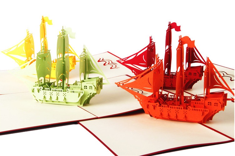 父親節生日賀卡,3D立體帆船韓國創意小卡片,兒童節手工製作禮品禮物